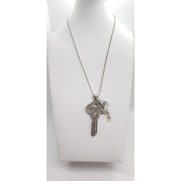 Vintage Key To Success Necklace Hand Stamped Embellished Business College Gift - Picture 1 of 15